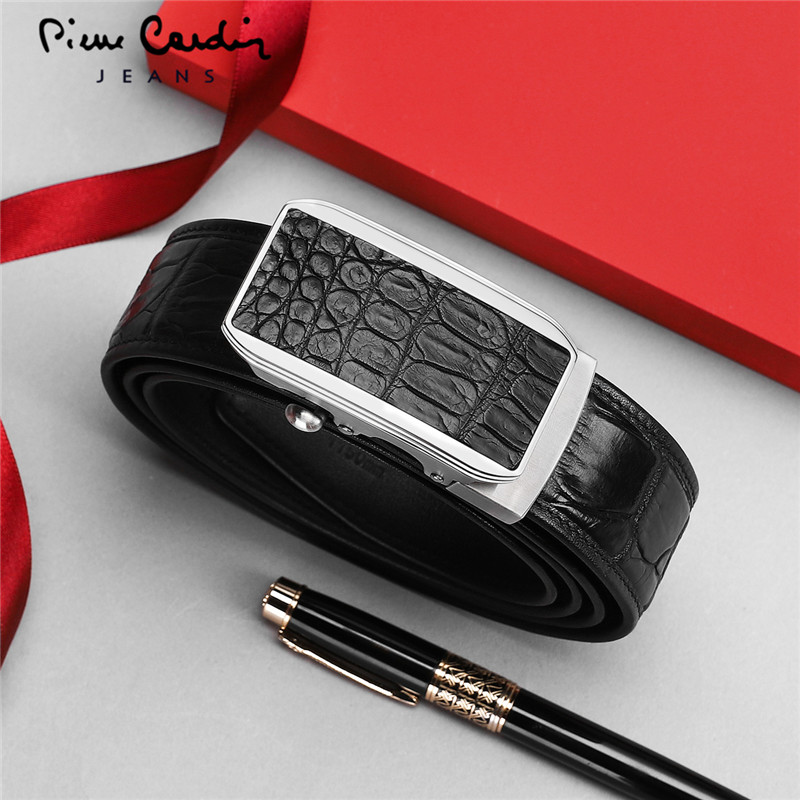 Pilkaden belt male crocodile leather flat striped pants with stainless steel automatic buckle belt casual business pants with new