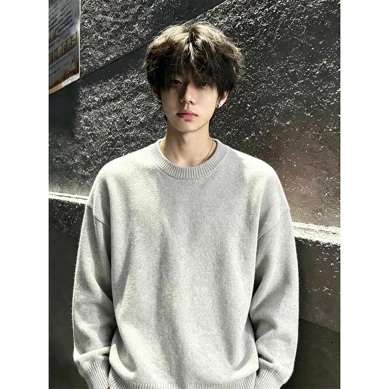 Light Gray Crew Neck Sweater for Men, Autumn Lazy Style Knitwear, Sweatshirt, Cleanfit High-End Jacket Light Gray Crew Neck Sweater for Men, Autumn Lazy Style Knitwear, Sweatshirt, Cleanfit High-End Jacket