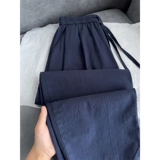 Темно-синие льняные брюки Tencel против морщин, мужские летние тонкие широкие брюки из хлопка и льна, свободные драпированные брюки в ленивом стиле Yamamoto