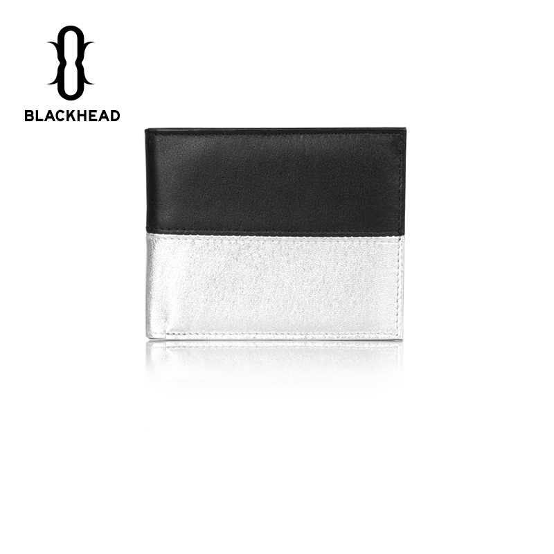 BLACKHEAD Black Head Designer Tide Card Fashion Black Silver Three Collage Series Bull Leather Money Wallet Wallet
