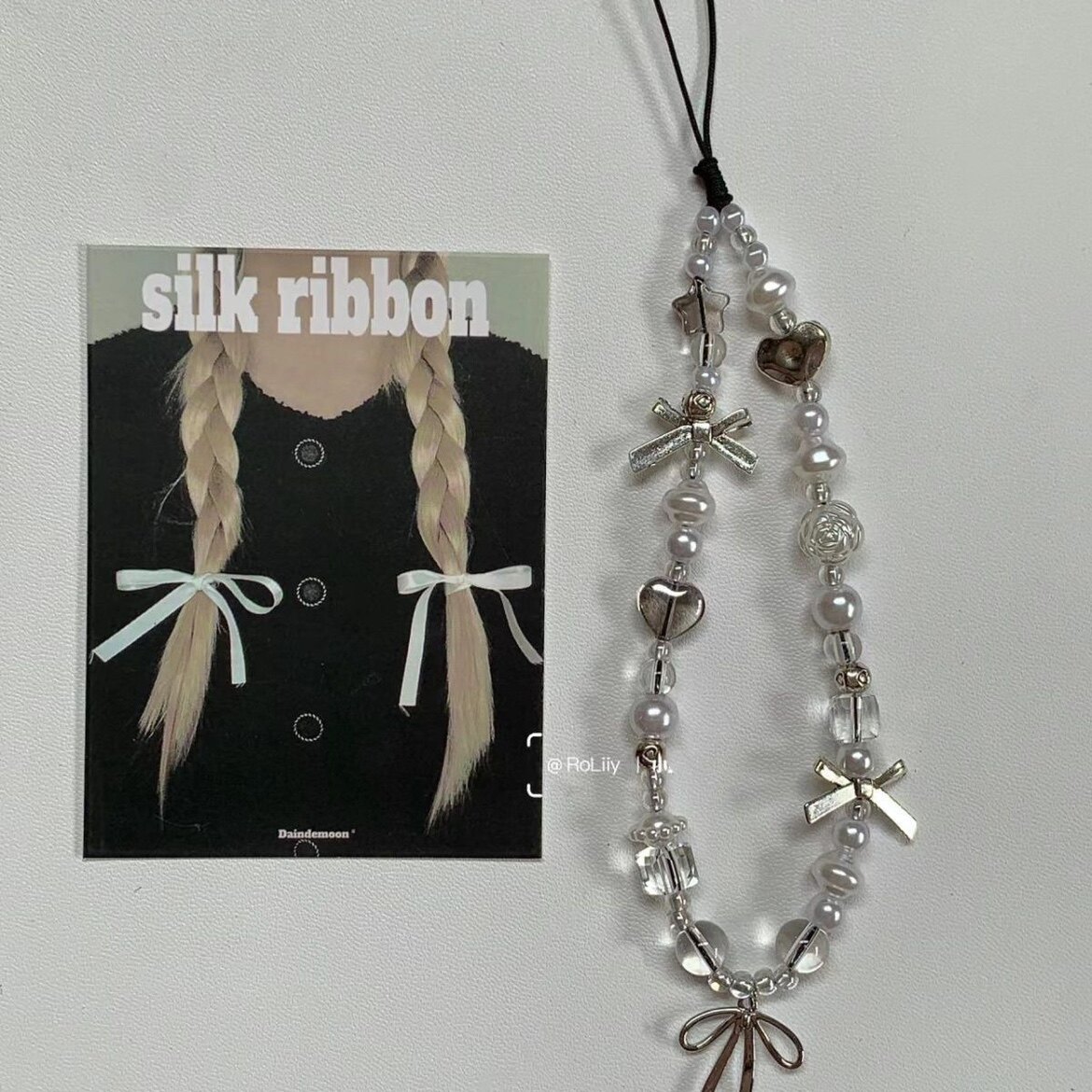 [Silver Bow Pendant] Creative Bow Hanging Chain Accessory with White Pearl for Bag Decoration