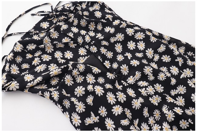 ແຟຣນຊ໌ niche romantic style floral lace-up dress summer new high-waisted slimming A-line suspender skirt
