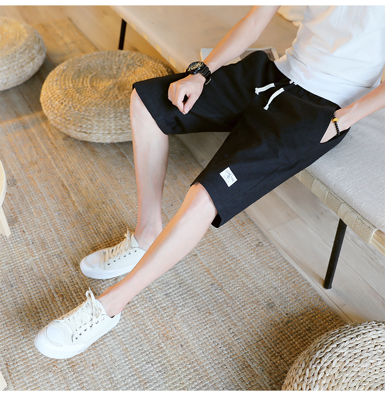 Thể thao mùa hè 5 năm quần nam cotton và linen shorts quần âu quần bãi biển mùa hè quần lớn phần mỏng thủy triều