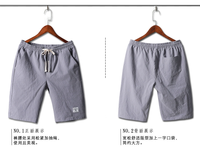 Thể thao mùa hè 5 năm quần nam cotton và linen shorts quần âu quần bãi biển mùa hè quần lớn phần mỏng thủy triều