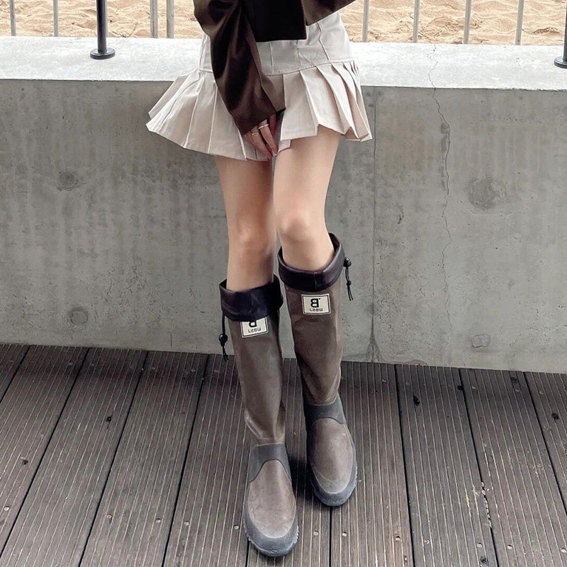 Color-blocking rain boots women's fashion style outer wear 2022 new Japanese-style folding high-tube waterproof rain boots boots knight boots women