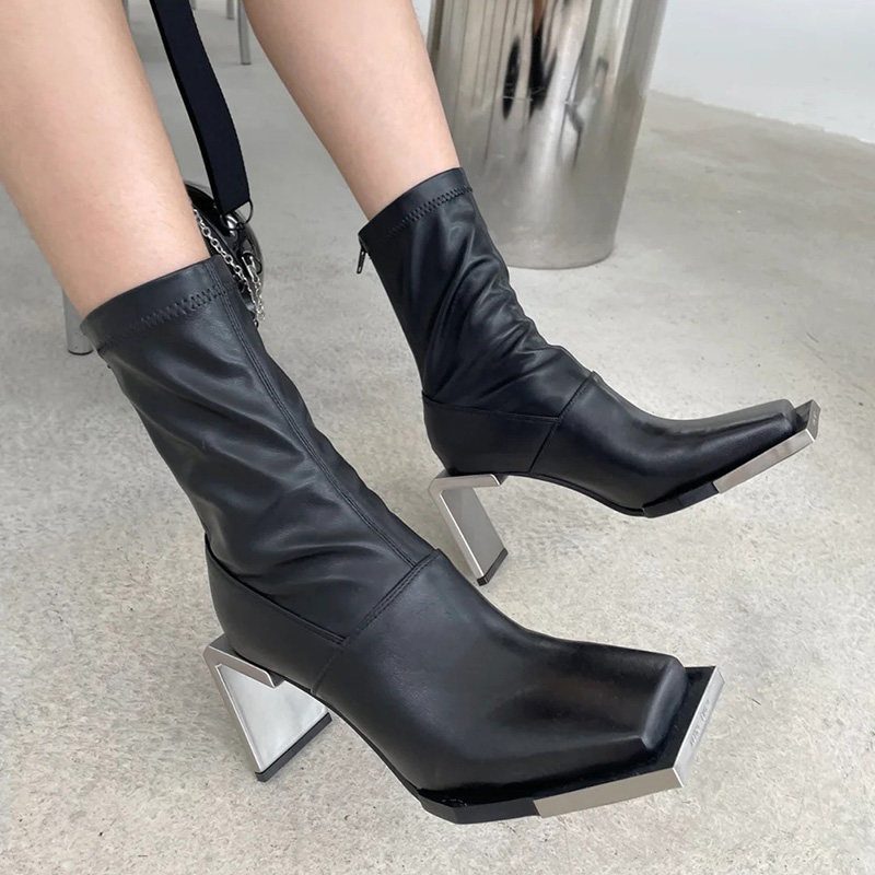 European and American style Martin boots women's 2022 new net red functional wind metal elastic thin boots short boots spring and autumn single boots