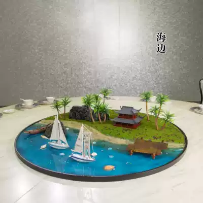 Hotel table big round table ornaments creative seaside landscaping box dining table flower micro landscape turntable middle decoration