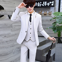 Suit suit suit mens three-piece Korean version of self-cultivation youth small suit student casual suit wedding dress tide