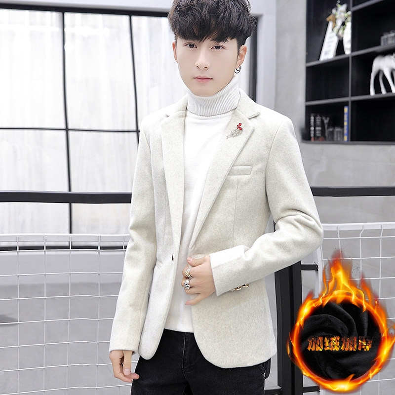 Winter suit men's jacket heft in Korean version trend handsome young casual plus suede thickened small west suit men's single west
