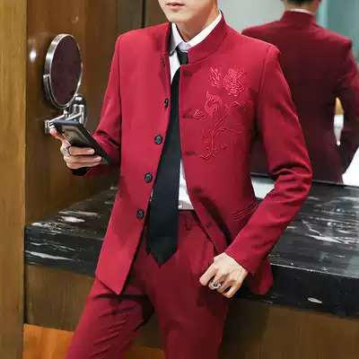 Zhongshan men's youth self-cultivation collar wedding dress suit Korean version of tide suit small suit Chinese style Tang suit men
