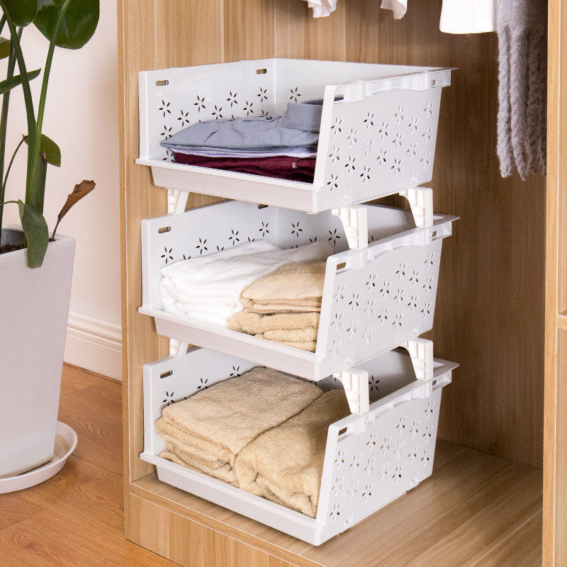 White Wardrobe Contained Basket Plastic Frame Basket Rectangular Disposal Basket of superimposed Clothing closet Clothing containing finishing basket