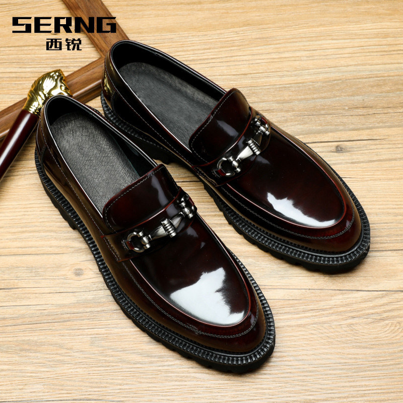 Sirui men's handmade leather shoes men business dress leather roundhead English casual men's shoes bright leather shoes lazy shoes