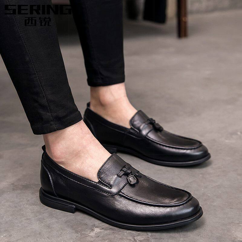 Xirui men's shoes 2021 autumn new fringed bean bean shoes men's leather one foot casual leather shoes men's Korean version of the wild