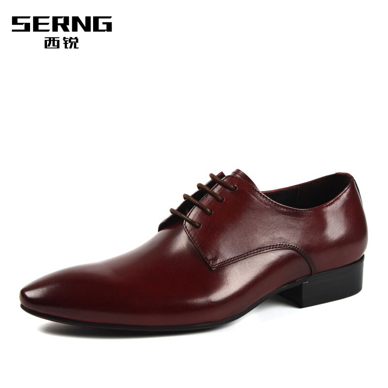 West Sharp Spring Summer Soft Face Bull Leather Breathable Genuine Leather Men's Shoes Authentic business leather shoes Men's Inn Wind Pointed Lace Shoes