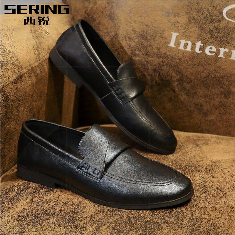 Cirui Korean version one pedal lazy driving shoes breathable leather loafers autumn beanie shoes 2021 new men's