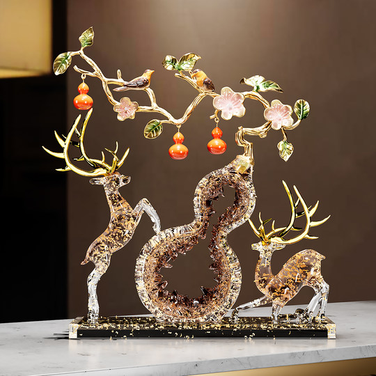 新中式柿柿如意葫芦招财鹿摆件客厅玄关电视柜装饰品乔迁开业礼物