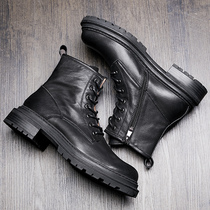 Martin Boots Mens Fall New High Help Bull Leather Boots Men Genuine Leather help Inron fan car Mens boots Overalls Short boots