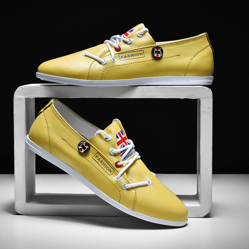European station men's shoes 2022 new leather casual leather shoes yellow shoes European goods personality trendy brand all-match flat shoes