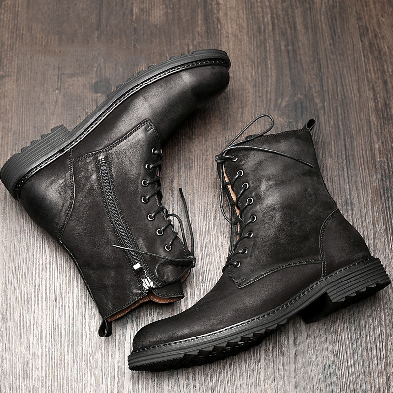 Martin Boots Man Fall Carrier Leather Boots Black Locomotive Boots in Autumn Boots Ancient Cow Boots