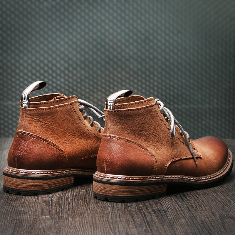 Leather boots men's autumn British high-top leather shoes plus velvet warm leather boots mid-tube tooling retro Martin boots men