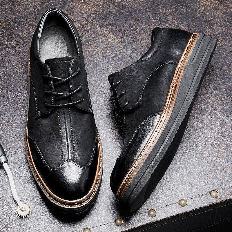 Leisure shoes male genuine leather soft leather autumn new trend hundred thick soles with British wind business bull skin men shoes