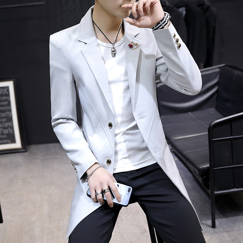 Jacket Men's Han version Shuai in the middle of a long version of men's wind clothes trendy new students Little suits Spring Fall Beatles