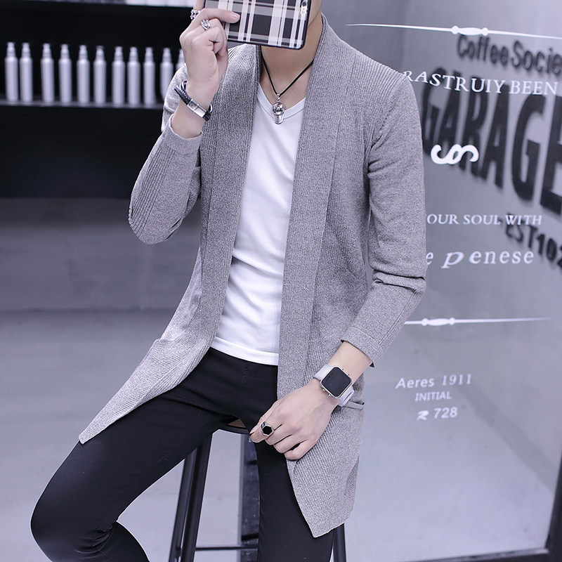 2017 Fall new wind jersey men's medium long version Korean version of sweaters jersey men's cardiovert sweater jacket tide cloak