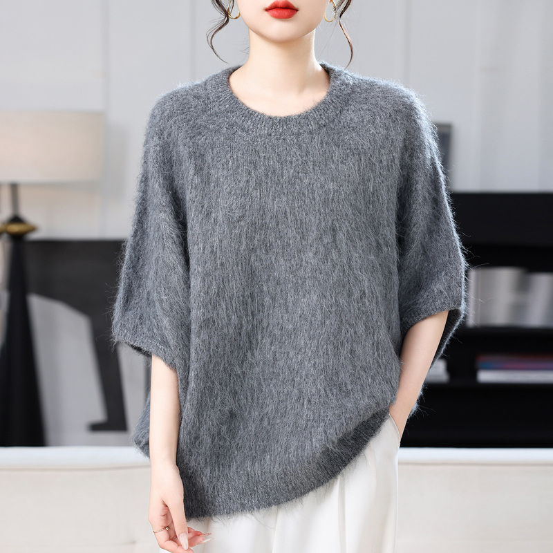 Mid-Sleeve Top for Women, Three-Quarter Sleeves, High-End Autumn and Winter Style, Plus Size, Fleece Sweater, Fashionable and Stylish Knitted Batwing Shirt Mid-Sleeve Top for Women, Three-Quarter Sleeves, High-End Autumn and Winter Style, Plus Size, Fleece Sweater, Fashionable and Stylish Knitted Batwing Shirt