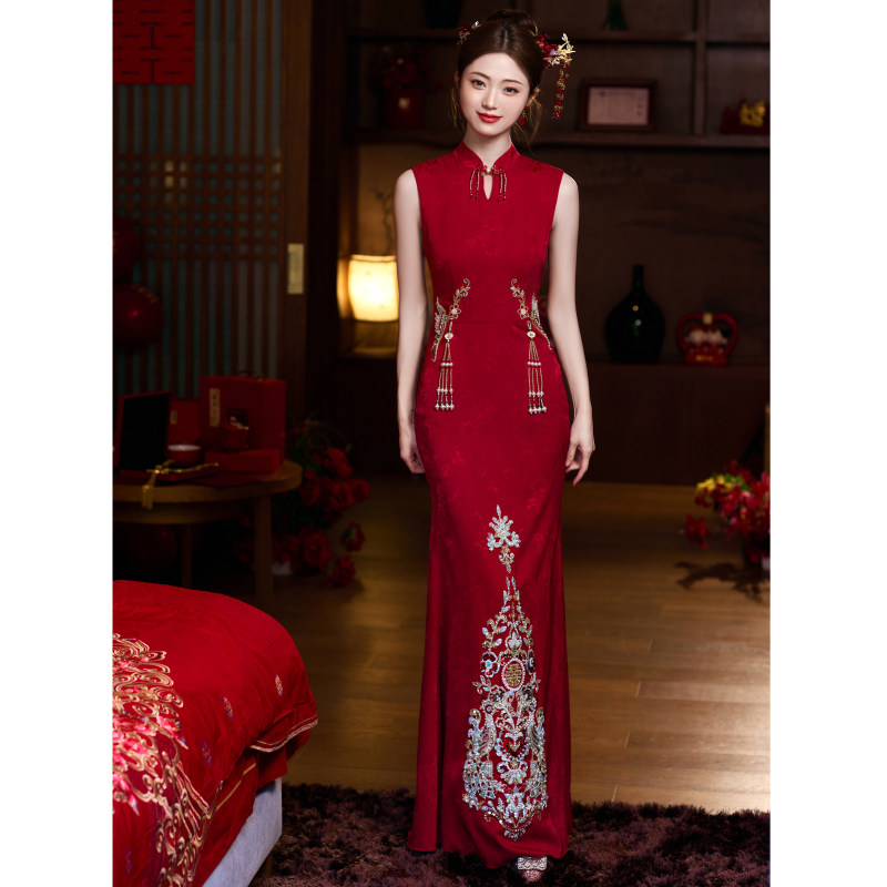 Платье для тостов Cheongsam, новинка 2026 года, платье для помолвки в китайском стиле, юбка, летнее платье Xiuhe, свадебное платье с вышивкой высокого класса