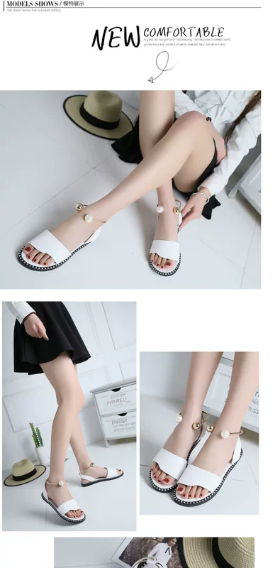 Mùa hè 2018 phiên bản mới của Hàn Quốc của giày sandal hở mũi nữ đế bằng phẳng đơn giản thời trang ngọc trai Giày Roman giày nữ thủy triều