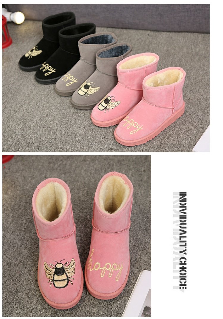 Giày cotton mới 2018 phiên bản Hàn Quốc của chú ong nhỏ ấm áp đáy phẳng cộng với nhung nữ sinh viên thường đi ủng mùa đông giày boot nữ hàn quốc