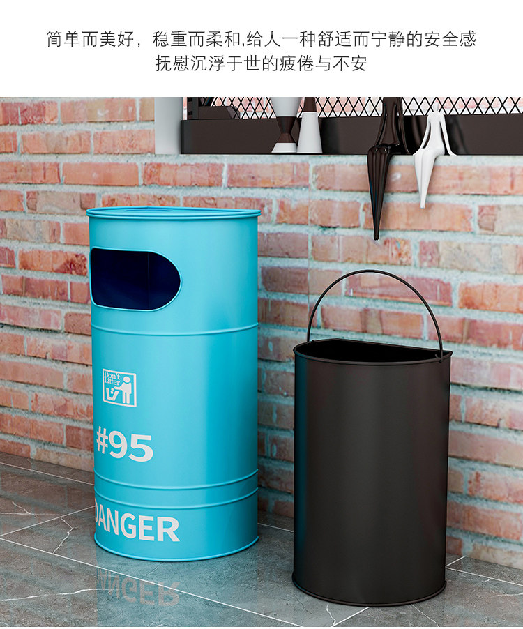 工业风loft铁艺油桶 复古美式垃圾桶 大号做旧酒吧咖啡屋创意带盖详情12