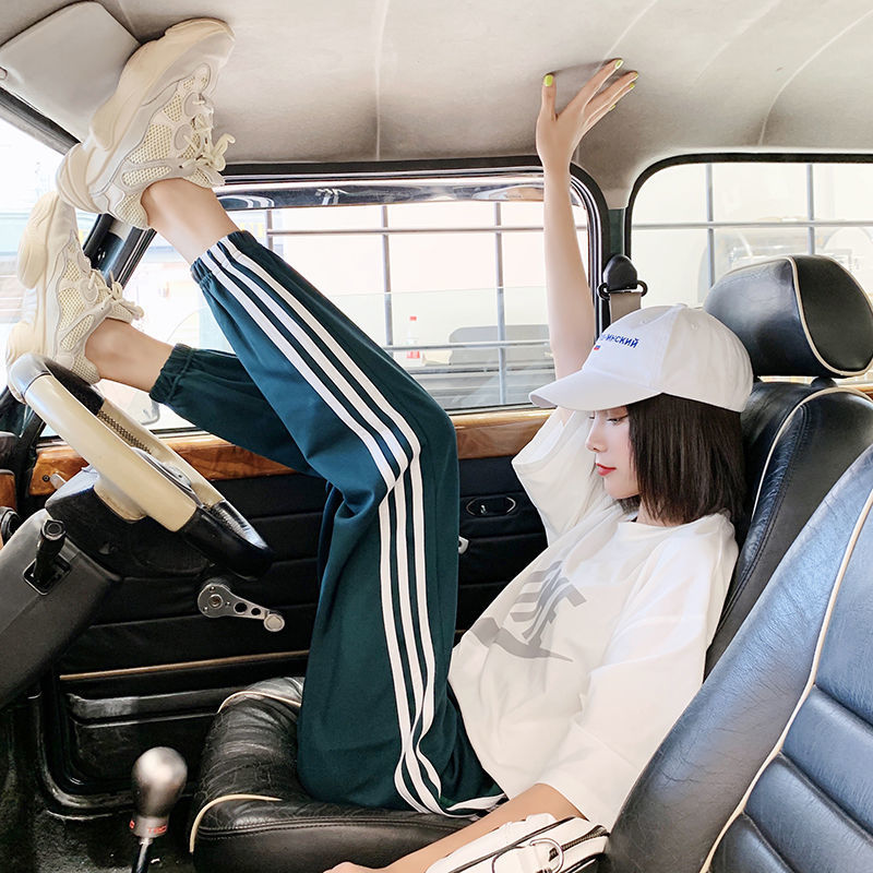 Women's Summer 2026 New Loose-Fitting Jogger Pants, Thin and Slimming, with Three Stripes, Student Casual Harem Sweatpants