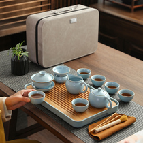 Portable tea set travel kit household small set Japanese outdoor teapot kung fu ruku kiln teacup ceramic complete set