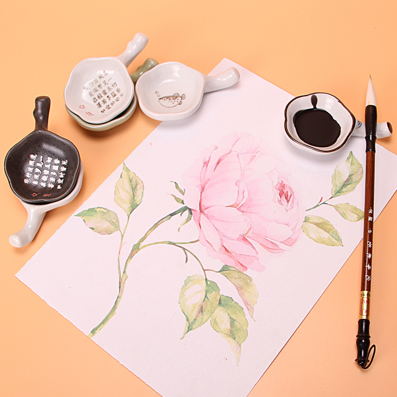 Versatile ceramic ink disc brush holder small pen washing pen Brush Holder small block of ink with ink cartridge wenfang Four Treasure Calligraphy Supplies Student Ink-stone