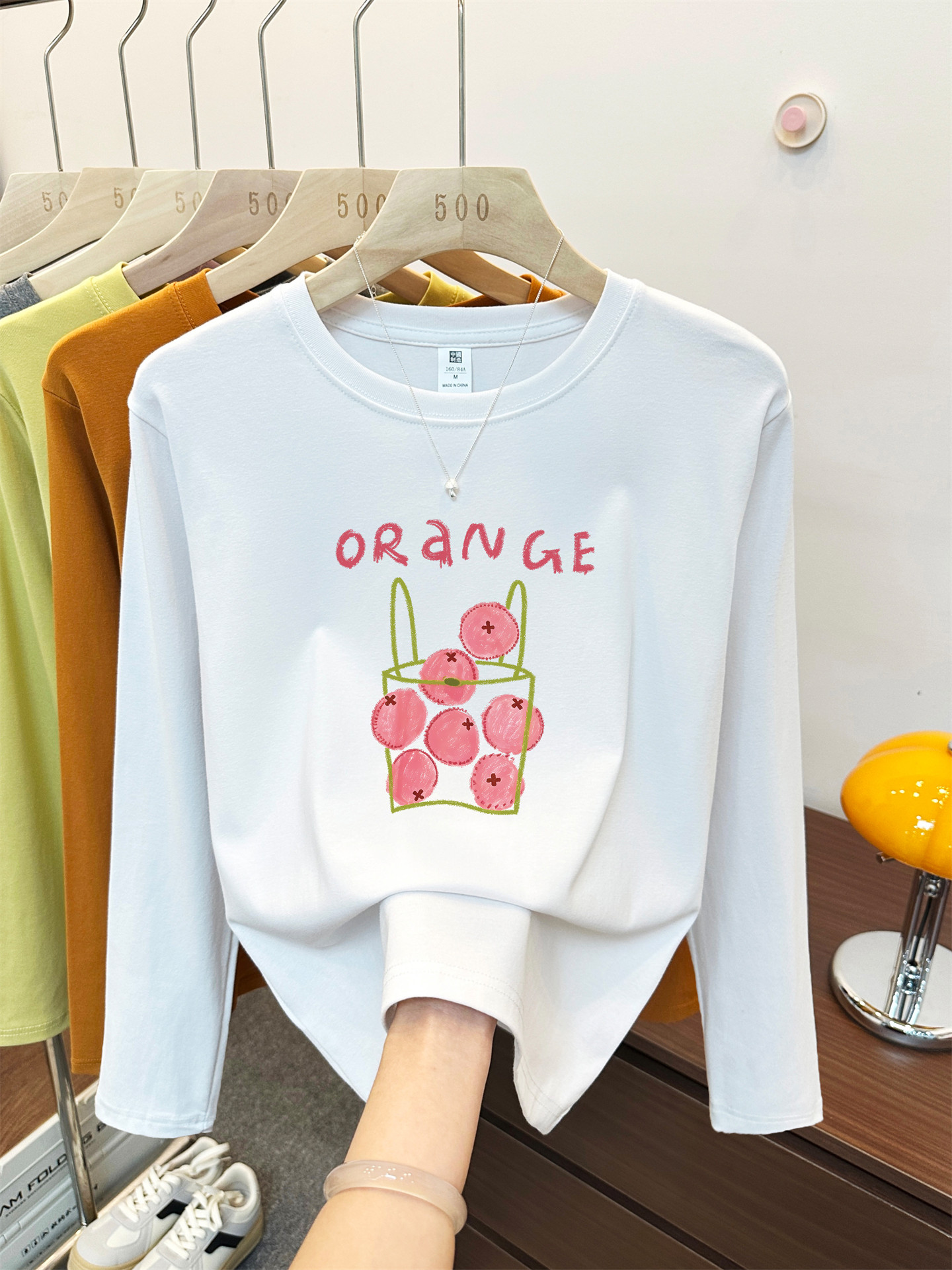 Korean Style ins Printed Long-Sleeve T-Shirt for Women, Autumn, Plus Size, Casual, Everyday Wear, Versatile, Regular Shoulder, Round Neck Top, Trendy