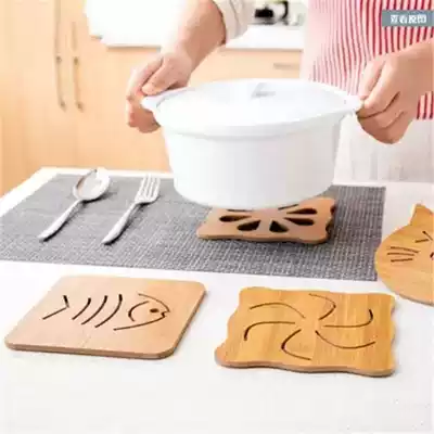 Wooden cartoon insulation mat table non-slip pot mat bowl mat large creative cute tea coaster coaster coaster