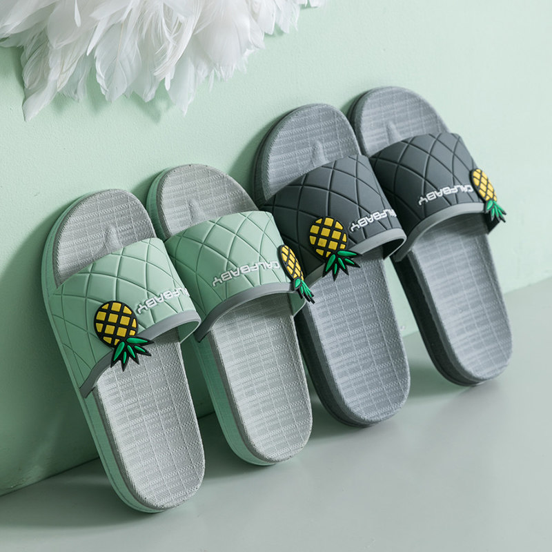 Slippers Women Summer Home Indoor Non-slip Bathroom Home Lovers Pineapples Cute Bath Linen Slippers Soft Bottom