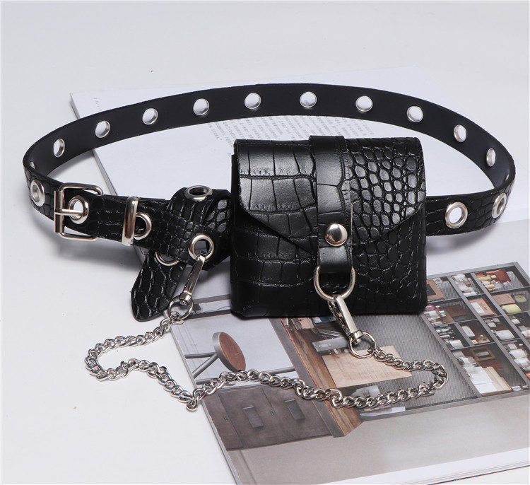 Net red small pocket with belt lady Fashion Mini waist belt type leather belt hanging bag decorated sweater belt wrap