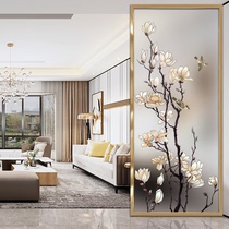 Chinese art glass living room screen sink partition Entry entrance Frosted translucent simple fortune Magnolia bird