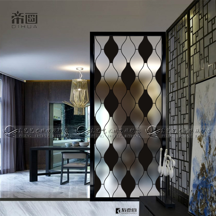 Eu Style Booking Art Glass Background Partition Living Room Shoe Cabinet Screen Xuanguan Moving Door Engraving Minima Black Gge