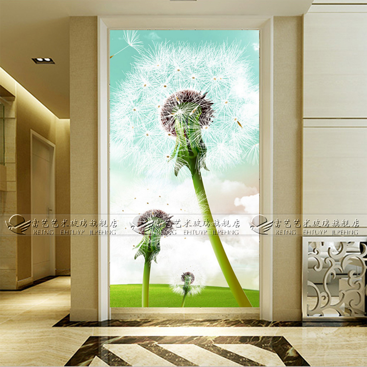 Boutique Art Glass Deep Engraving Crafts Gangway Genguan Entrance Suspended Ceiling Screen Partition Organic Steelmaking Dandelion