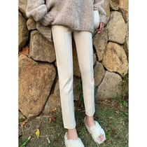 Woolen suit pants woman 2021 new autumn winter thickened high waist small feet 90% pants small substraight cylinder casual pants