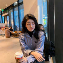 Japanese Tide brand love striped shirt 2021 Autumn New loose male and female couples student long sleeve cardigan shirt