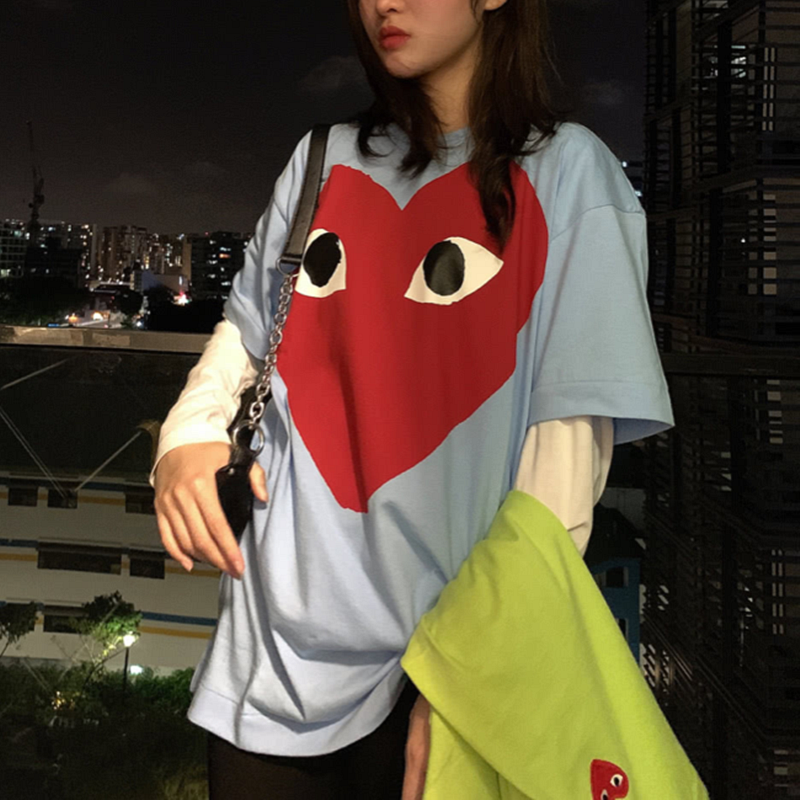 Tide Cards Short Sleeve T-Shirt Woman Summer 2022 New Design Sense Big Loving Printed Pure Cotton Loose Round Collar Blouses