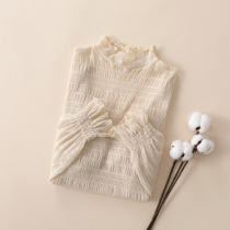 Semi-high lead lace with undershirt female autumn and winter foreign air interias with agaric side plus suede thickened snowspun long sleeve headblouse