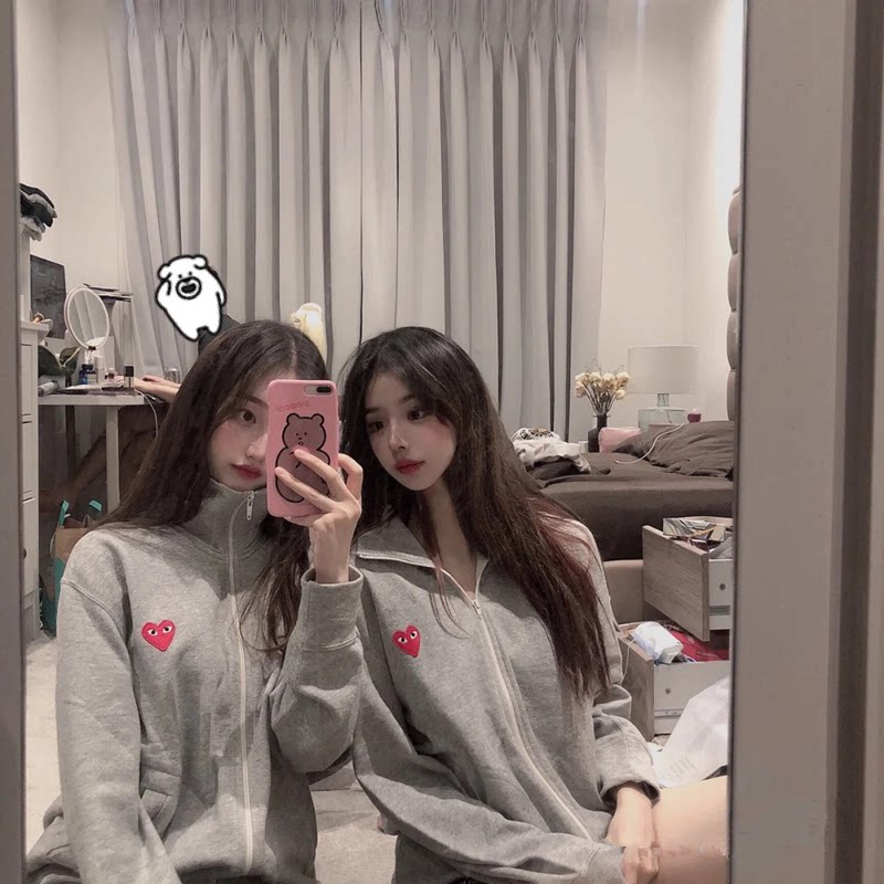 Autumn new thick cotton T women's Japanese fashion fashion brand love hooded zipper cardigan long-sleeved jacket all-match couple models