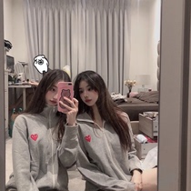 2021 New Sweater Women Japanese Fashion Tide Brand Red Heart Hooded Zipper Cardigan Long Sleeve Jacket Joker Couple