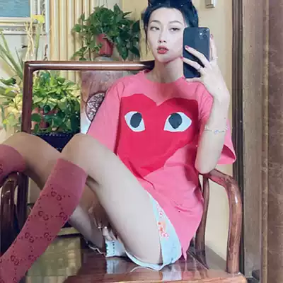 2021 summer new big love pink short sleeve men and women couples loose Joker ins tide cotton T-shirt women