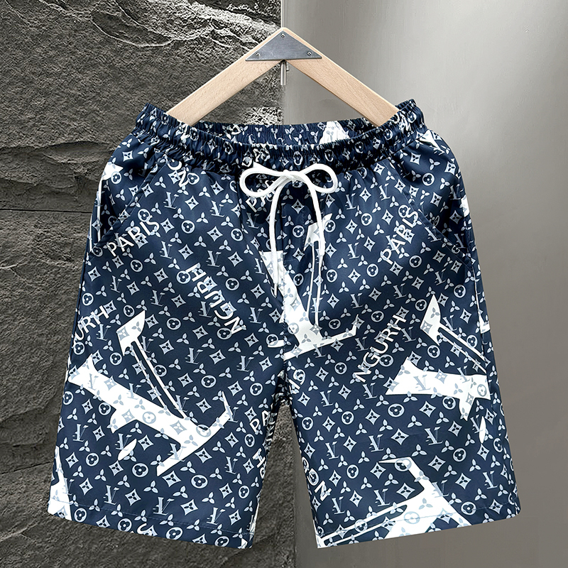 Summer Men's Trendy High-End Letter Print Shorts, Loose Casual Thin Monogram Beach Shorts